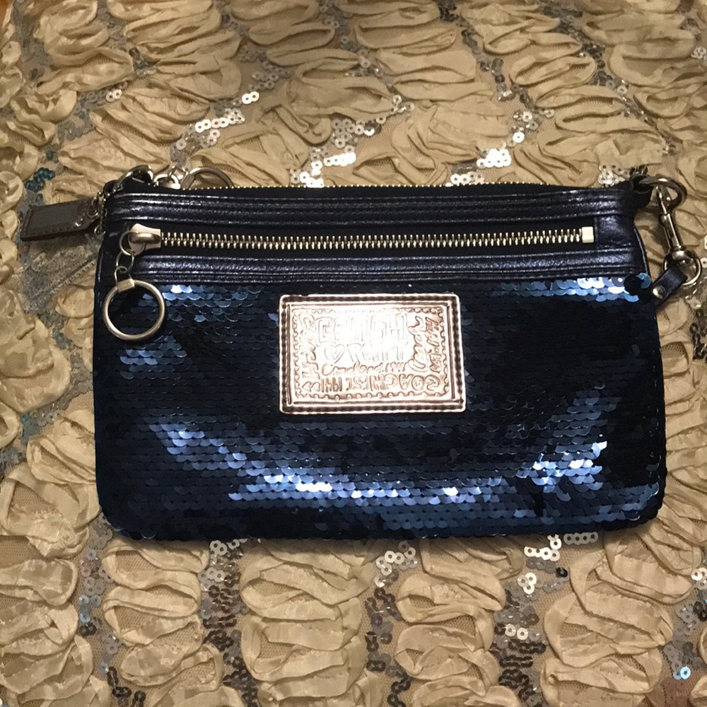 Coach Poppy Wristlet Blue Sequin